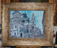 FRAMED SIGNED ORIGINAL OIL VIEW OLD COLONIAL TRINIDAD, CUBA ARTIST: HECTO VIDAL