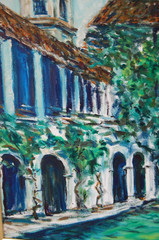 Original Hecto Vidal Oil Painting „Interior Colonial Patio“ Camaguey, Cuba 16×20