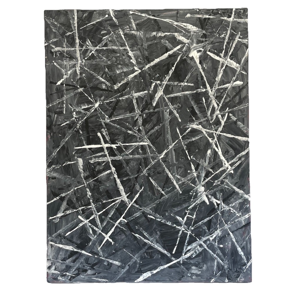 NEW! Abstract Art 18” x 24” Black Gray White Acrylic