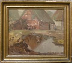 Oil Painting° Worpswede? Farmhouse° Indistinctly Signed Um 1920 Frame Antique