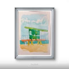 Original Beach House 3 Painting By Alannah Dyer- Acrylic 9×12 in. Surf Vacation