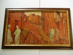 LARGE VINTAGE PAINTING PORTRAIT MODERNIST FRENCH FRANCE URBAN STREET SCENE