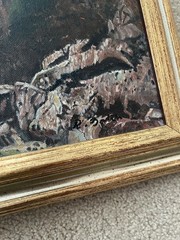 Original Framed Irish English Pastoral Painting Signed Herding Cattle In Cliffs