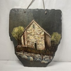 Heistand Original Barn Landscape Painting On Slate 13” X 12”