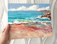 Seascape Original Oil Painting on canvas board 24x30cm California Seaside Art