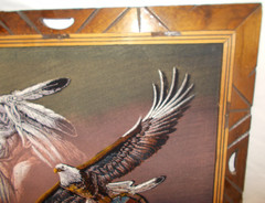 Vintage Black Velvet Painting Bald Eagle Dreamcatcher Indian Frame 23×19 AMAZING