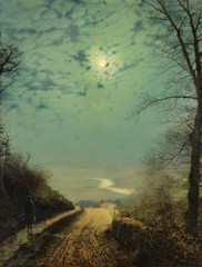 A WET ROAD BY MOONLIGHT Oil painting Wall art HD Giclee Printed on canvas P1841