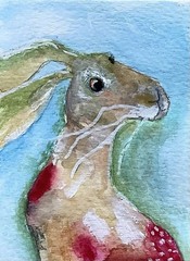 Aceo Painting By Kenna Original Of A Rabbit 2.5” X 3.5” Signed Collector Card