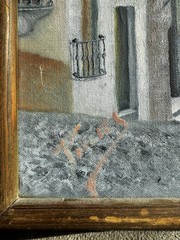 Oil Painting MCM Signed Village Street Scene Buck Saunders Gallery Scottsdale AZ