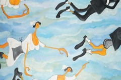 ANN KRASNER ORIGINAL OIL PAINTING ON CANVAS TITLED „FLYING FIGURES“ 1999 SIGNED