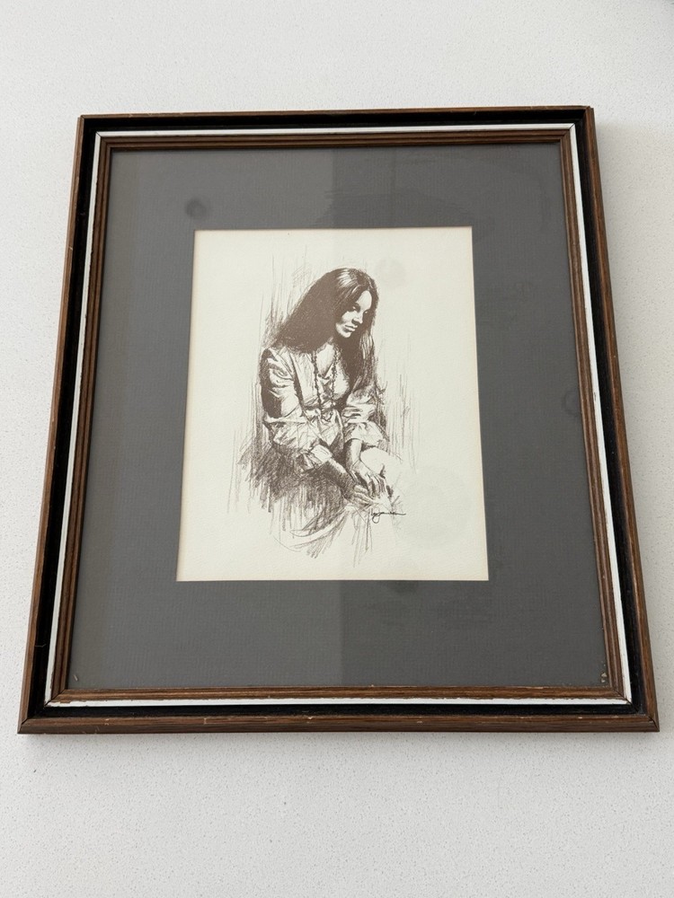 Vintage LEO JANSEN Lady Drawing Art Work Picture Framed Signed 15.5”