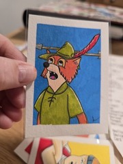 ACEO Original Painting Acrylic King Of The Hill Fox Robin hood Cartoon