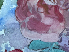 ELLEN WOLF BACKER SIGNED FLORAL PAINTING WATERCOLOR COLLAGE STILL LIFE ART 2000