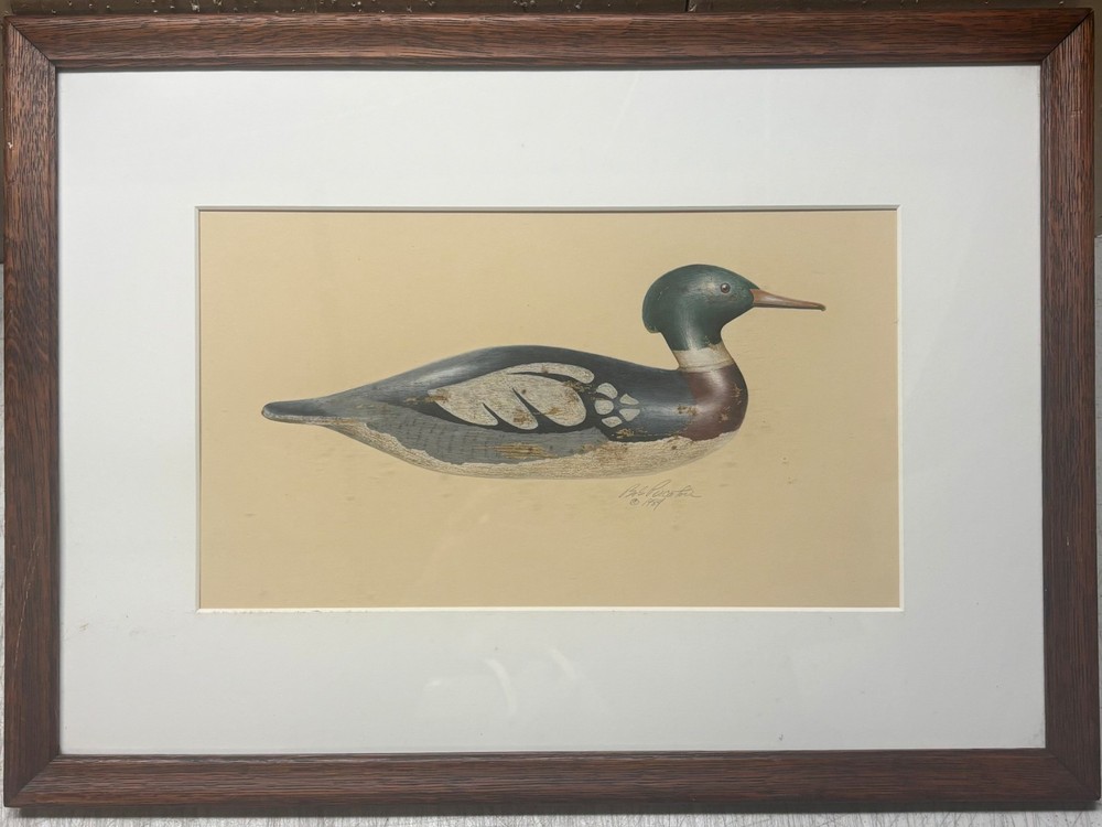 Original Bob Piscatori ‚RED BREASTED MERGANSER Benjamin Smith DECOY‘ Painting