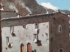 Snowfall in an Old Italian Village Winter Landscape Vintage Oil Painting signed