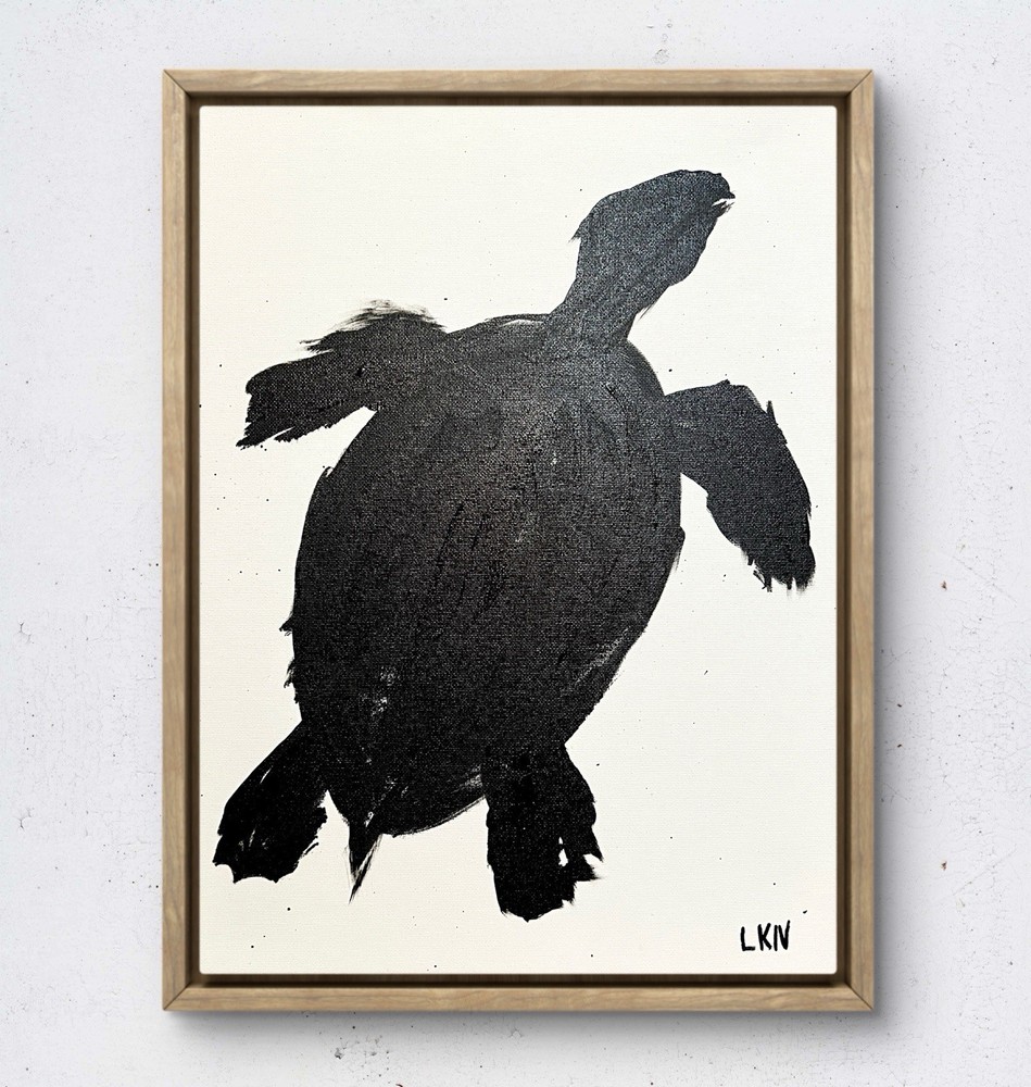 Laeknapes Abstract 12X16 Canvas Expressionist Modern Monochrome Sea Turtle Art