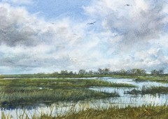 LINDA HENRY Original Watercolor – Coastal Clouds Matagorda Bay, Texas Gulf Coast