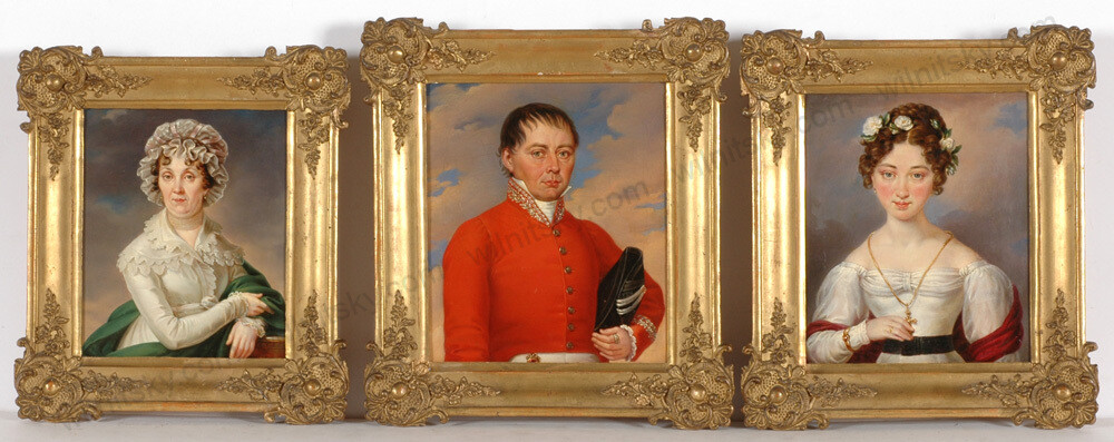 Attributed to Carl von Sales „Austrian lady & her adult children“ 3 portraits(m)