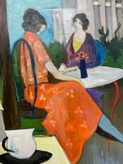 ITZCHAK TARKAY „OUTDOOR CAFE“ HAND SIGNED ORIGINAL OIL ON CANVAS- FRAMED ART