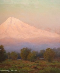 Royal Hill Milleson Antique Impressionist Painting Mt. Hood Oregon Sunset 24×29″