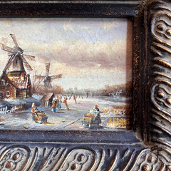 Oil painting winter landscape mill Dutch magnificent frame signed A. Kraus