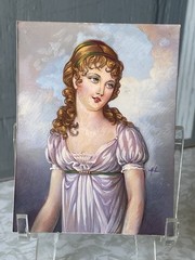 Hand-painted miniature portrait of a young woman signed by HIL