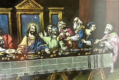 Vintage 1960s “Last Supper” Black Velvet Painting in Frame w/ Non Glare Glass