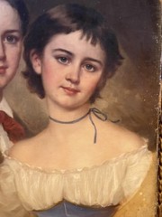 Antique 19thC American Victorian Portrait Painting of Siblings – Oil On Canvas