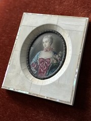 Antique 19th C Hand Painted French Portrait of a Lady Boucher MOP Frame
