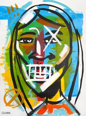 Abstract Expressionism Female Portrait – Acrylic Painting on 16×12″ Paper Canvas