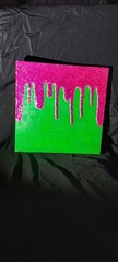 Blacklight Glow In The Dark Glitter Painting On Canvas Green WithFushia Glitter