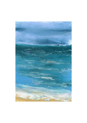 ACEO / ATC Teal Aqua Waves Seascape Ocean Oil Pastel Original Art SaraClaireArt