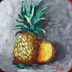 Still Life Fruit Painting Kitchen Original Wall Art Tropical Pineapple Modern