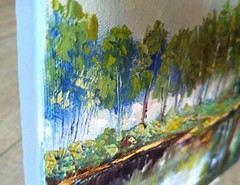 Landscape Original Oil Painting Birch Trees Artwork on Canvas 30x30cm