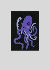 ACEO Art Trading Card Silly Octopus Acrylic Marker OOKA Original Painting