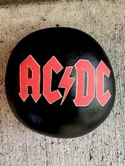 ACDC Emblem Hand painted on a Round Rock 5x5x1 1/2
