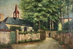 French School Early 20th Century View of a French Village Signed at Bottom Left