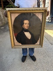 Antique Gentleman Portrait Oil on Canvas Painting 18th-19th Century