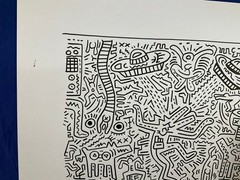 KEITH HARING – painting drawing 11.8 x 15.7 in on old paper signed stamped