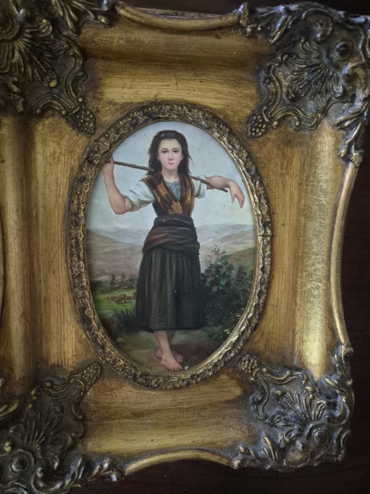 Vintage Pair Oil Portrait of a Lady Gold Gilt Frames
