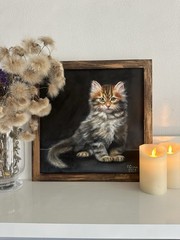 original oil painting, Wall Art, Cat, 35х35cm, Gift, Kitty, pet portrait,