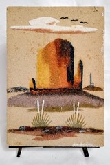 „Monument Valley“ Sand Painting SIGNED & by Wilson Price Sr. w/ Vtg Steel Easel