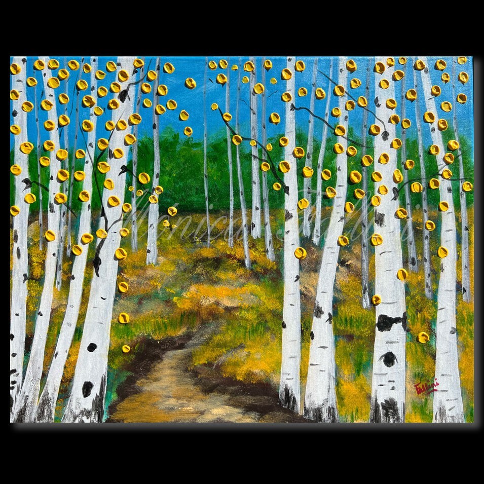 Aspen trees landscape original painting 16 x 20 inches by Fallini