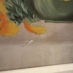 Vintage Art Painting Framed Wall Orange Poppies Flowers In Vase