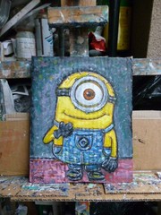 Honest Minion Movie funny new original 8×10 card panel oil painting by Crowell