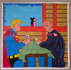 TRUMP and PUTIN / Signed Cuban Pop Art Painting of Card Game for World Dominance