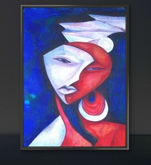Portrait of a girl in the style of Kazimir Malevich. Acrylic. Original.