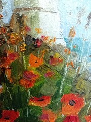 Lighthouse Poppy Oil Painting Original Framed Signed Poppies Impasto Sea Art 6×4