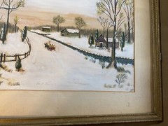 Geo E Wickers „Winter Landscape Scene“ Gouache/Watercolor Painting – Framed