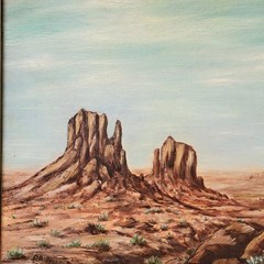 Vintage Folk Art Desert Oil Painting Arizona Western Americana David B Isaac